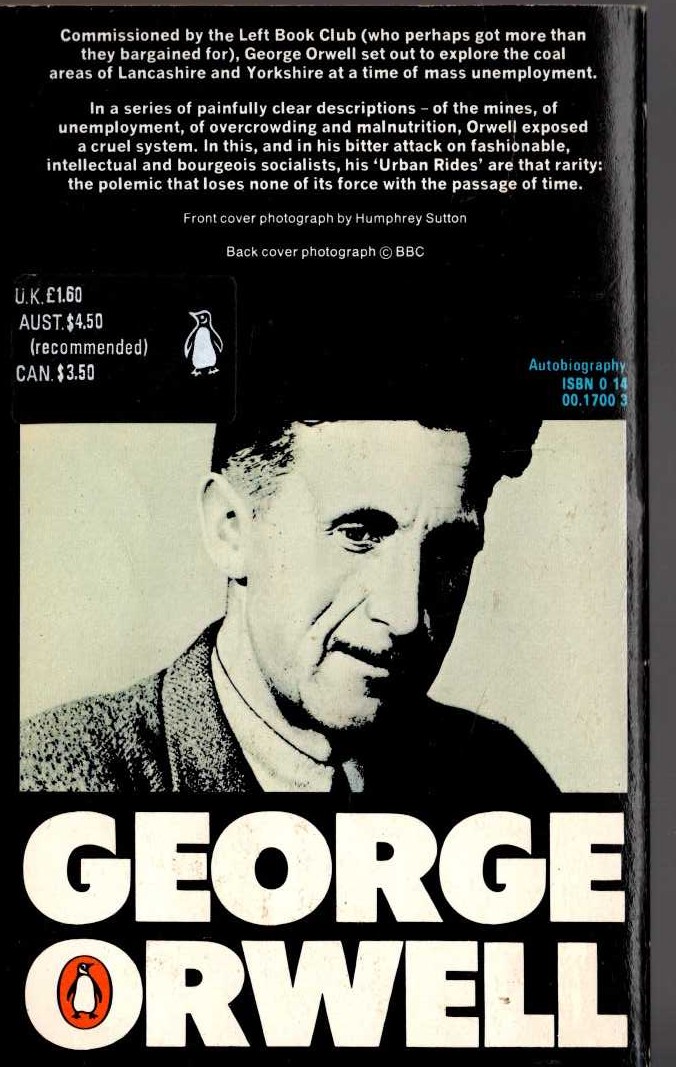 George Orwell  THE ROAD TO WIGAN PIER magnified rear book cover image