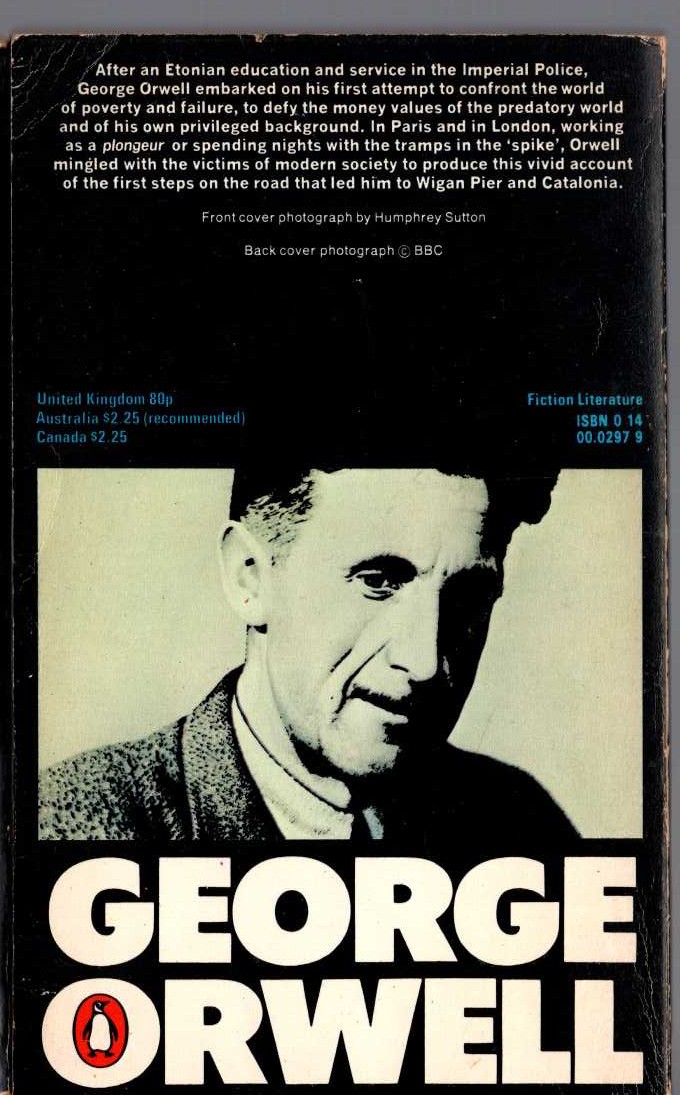 George Orwell  DOWN AND OUT IN PARIS AND LONDON magnified rear book cover image