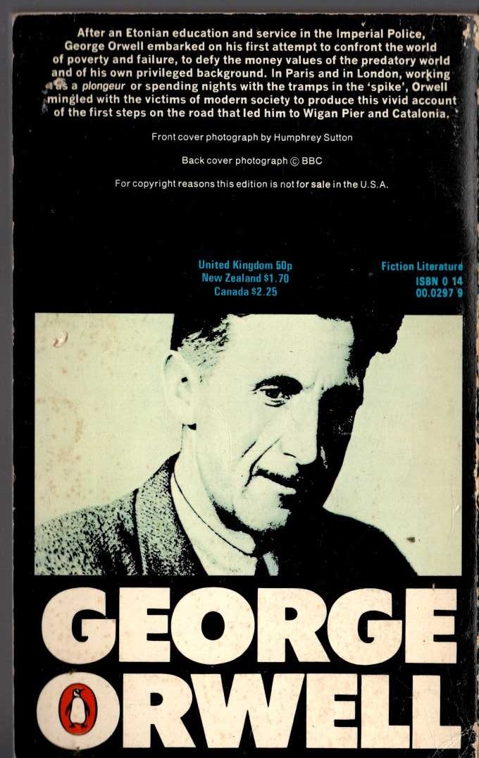 George Orwell  DOWN AND OUT IN PARIS AND LONDON magnified rear book cover image