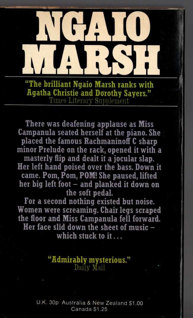 Ngaio Marsh  OVERTURE TO DEATH magnified rear book cover image