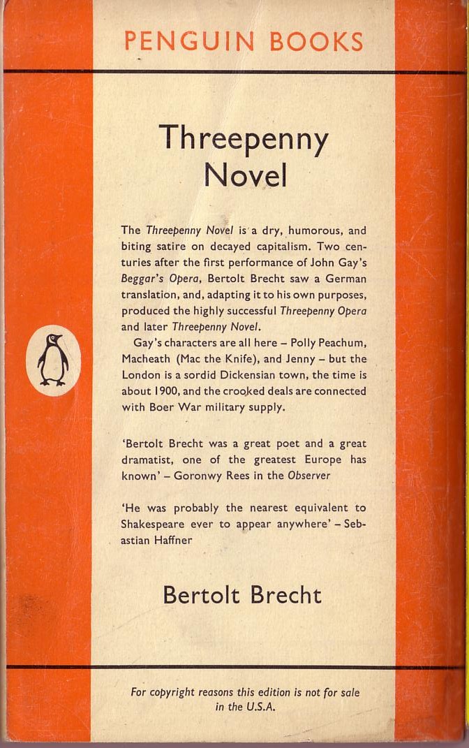 Bertolt Brecht  THREEPENNY NOVEL magnified rear book cover image