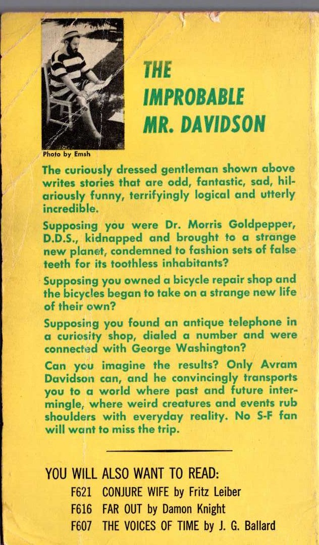 Avram Davidson  OR ALL THE SEAS WITH OYSTERS magnified rear book cover image