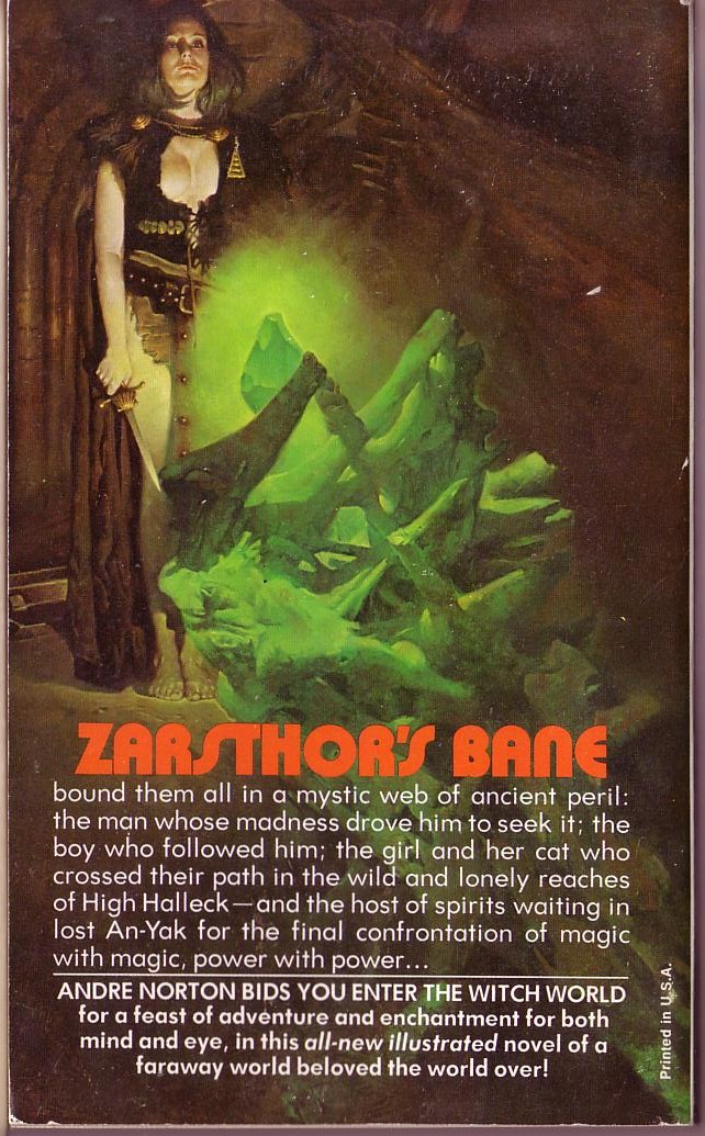 Andre Norton  ZARSTHOR'S BANE magnified rear book cover image