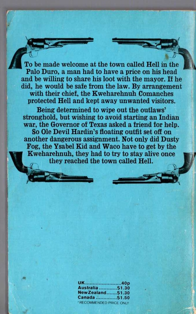 J.T. Edson  HELL IN THE PALO DURO magnified rear book cover image