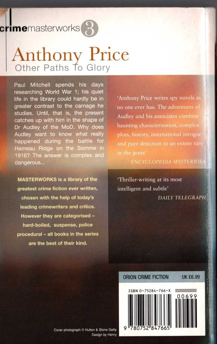 Anthony Price  OTHER PATHS TO GLORY magnified rear book cover image