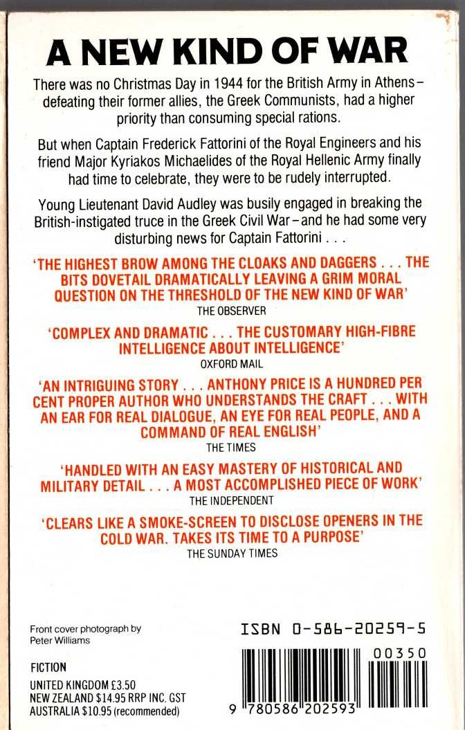 Anthony Price  A NEW KIND OF WAR magnified rear book cover image