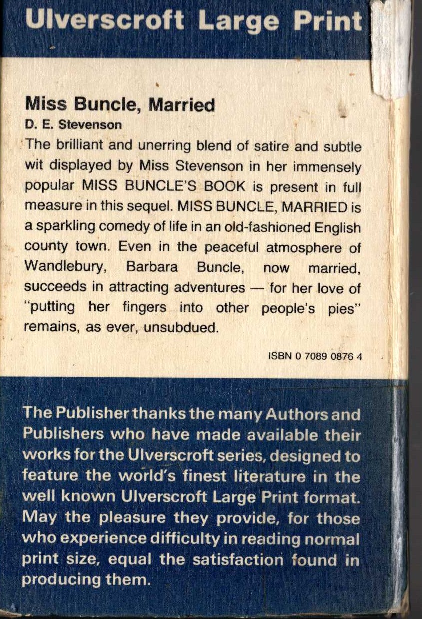MISS BUNCLE, MARRIED magnified rear book cover image