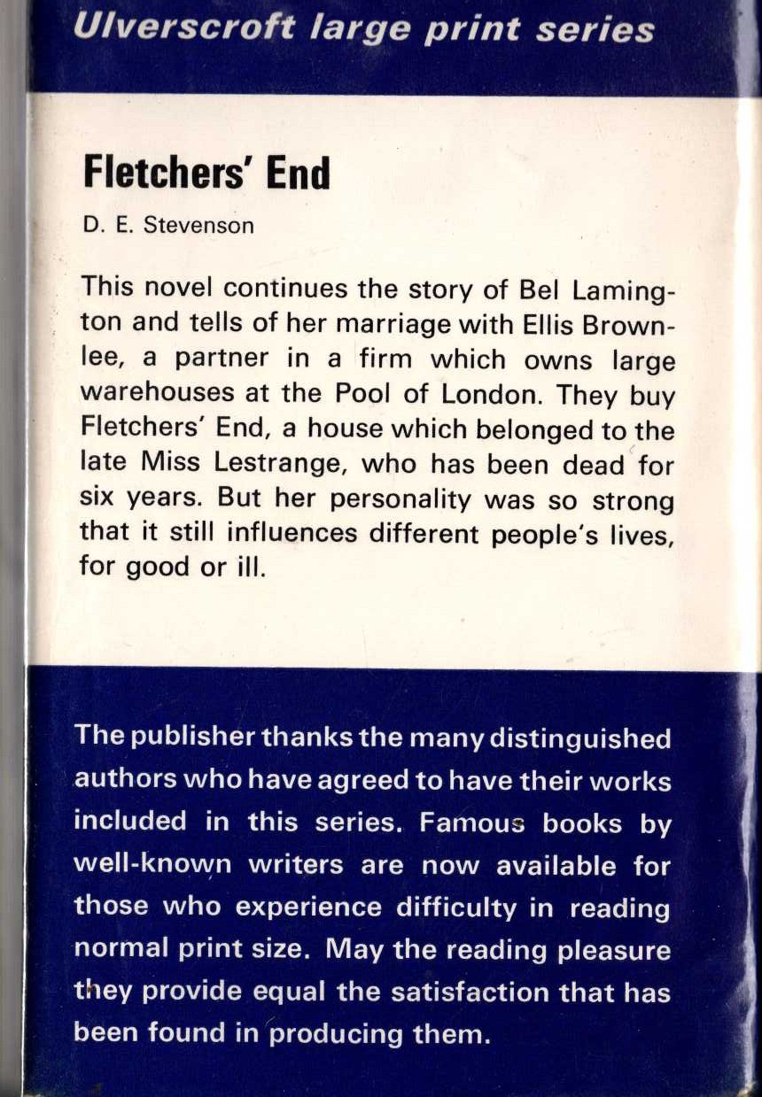 FLETCHER'S END magnified rear book cover image