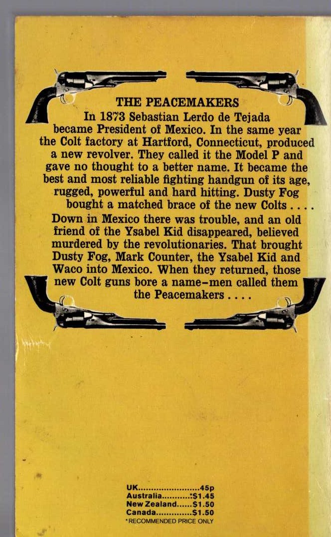 J.T. Edson  THE PEACEMAKERS magnified rear book cover image