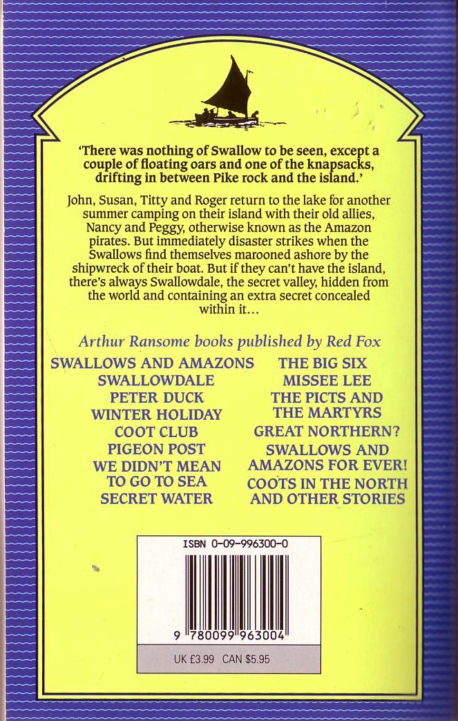 Arthur Ransome  SWALLOWDALE magnified rear book cover image