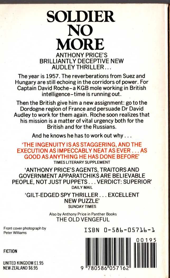 Anthony Price  SOLDIER NO MORE magnified rear book cover image