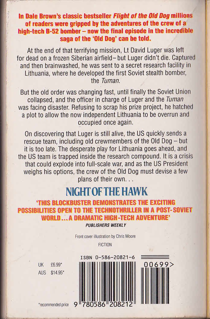 Dale Brown  NIGHT OF THE HAWK magnified rear book cover image