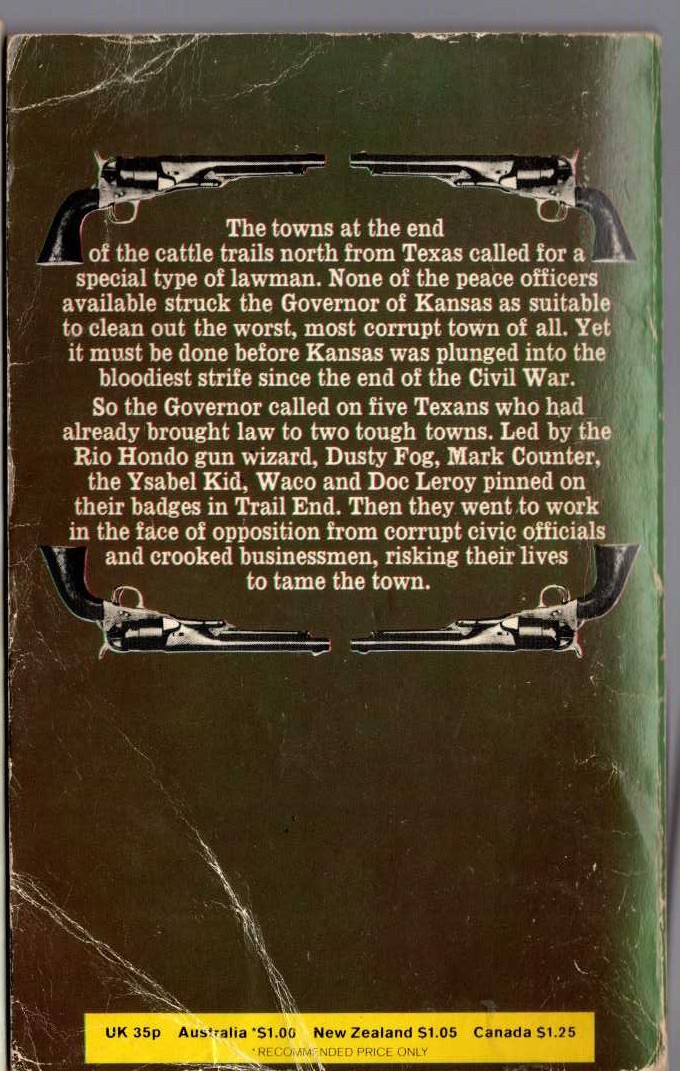 J.T. Edson  THE TOWN TAMERS magnified rear book cover image