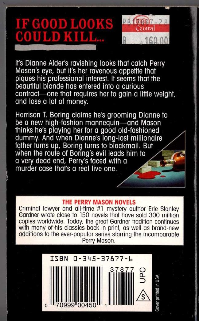 Erle Stanley Gardner  THE CASE OF THE BLONDE BONANZA magnified rear book cover image