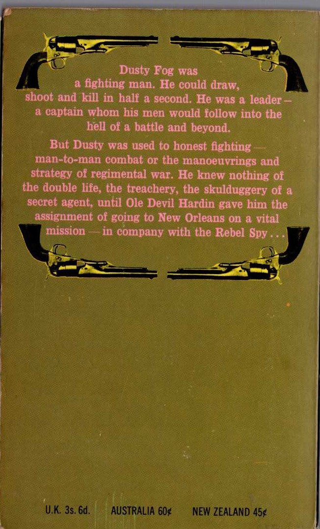 J.T. Edson  THE REBEL SPY magnified rear book cover image