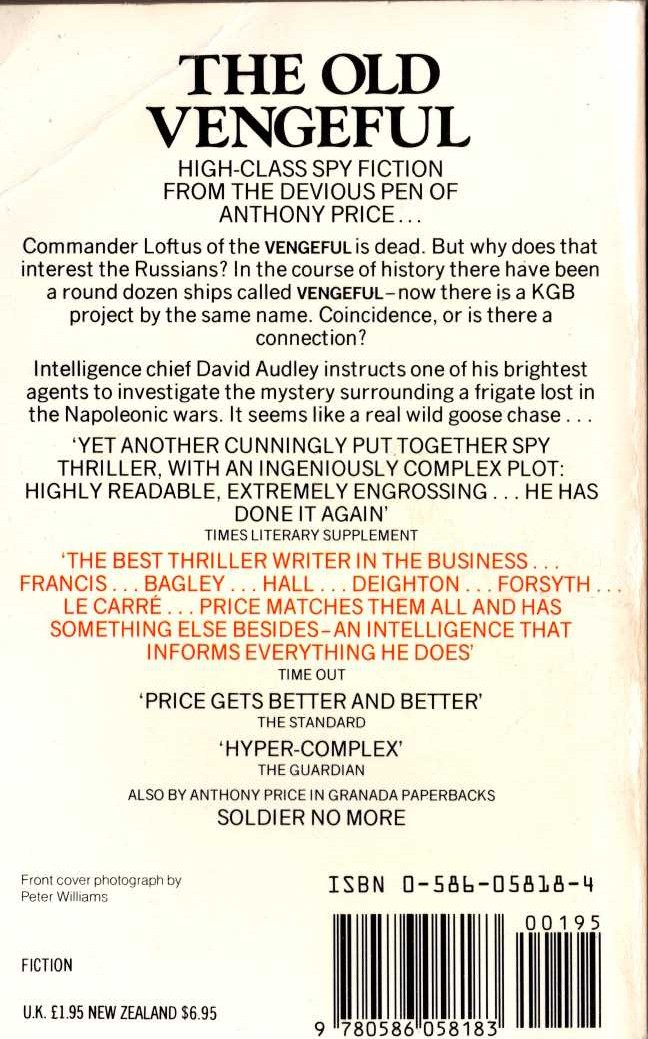 Anthony Price  THE OLD VENGEFUL magnified rear book cover image