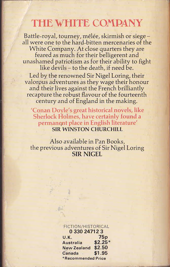 Sir Arthur Conan Doyle  THE WHITE COMPANY magnified rear book cover image