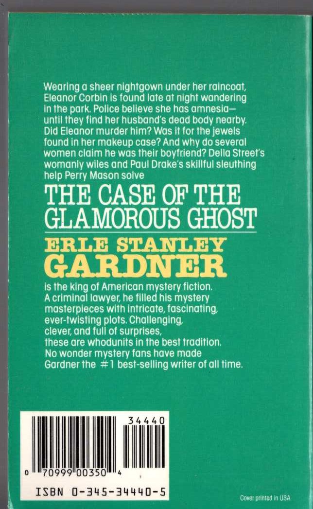 Erle Stanley Gardner  THE CASE OF THE GLAMOROUS GHOST magnified rear book cover image