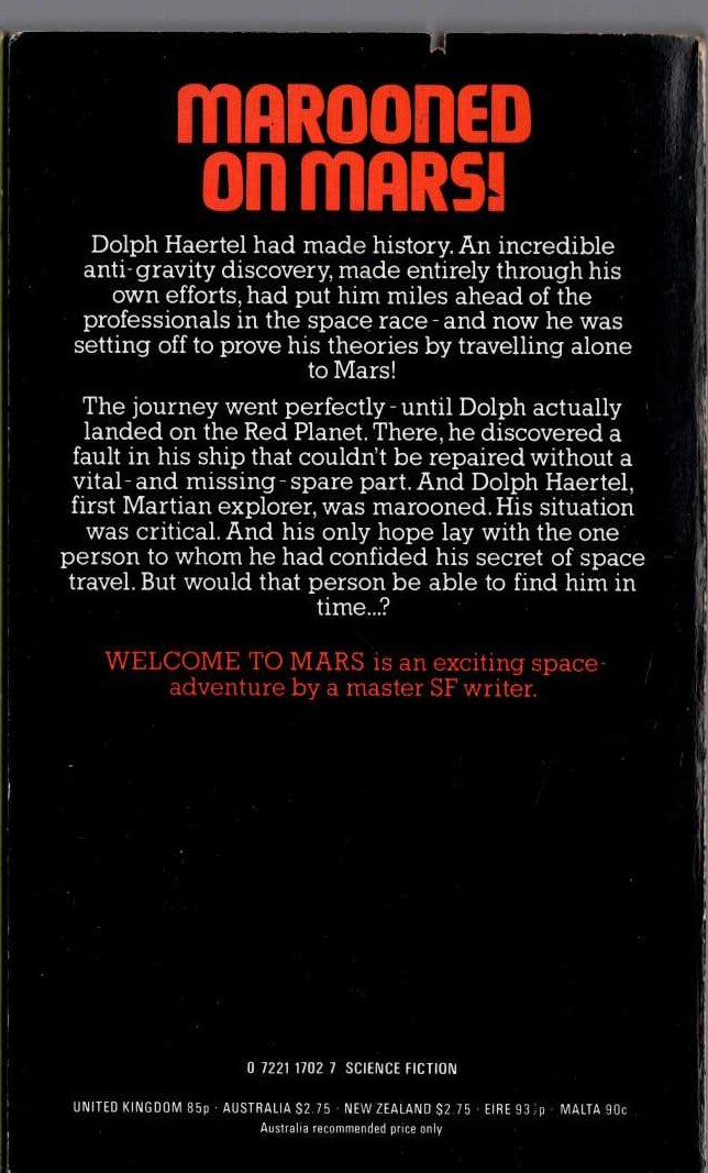 James Blish  WELCOME TO MARS magnified rear book cover image