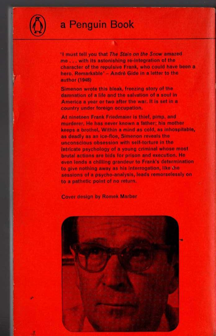 Georges Simenon  THE STAIN IN THE SNOW magnified rear book cover image