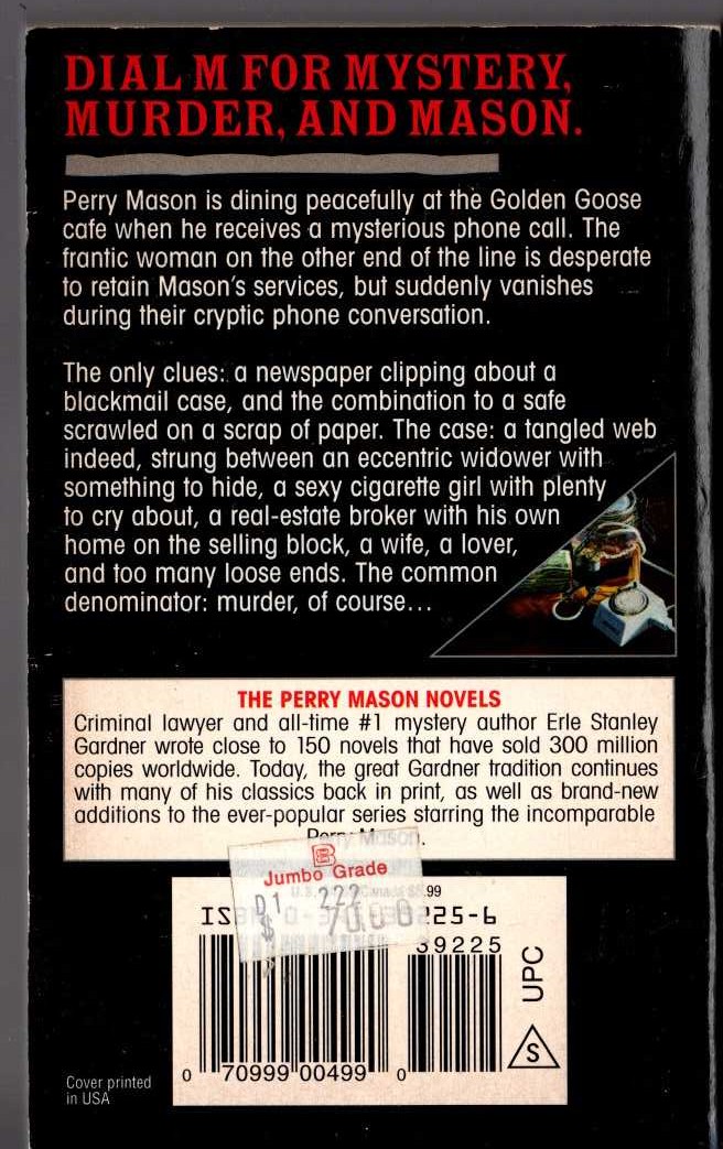 Erle Stanley Gardner  THE CASE OF THE ONE-EYED WITNESS magnified rear book cover image