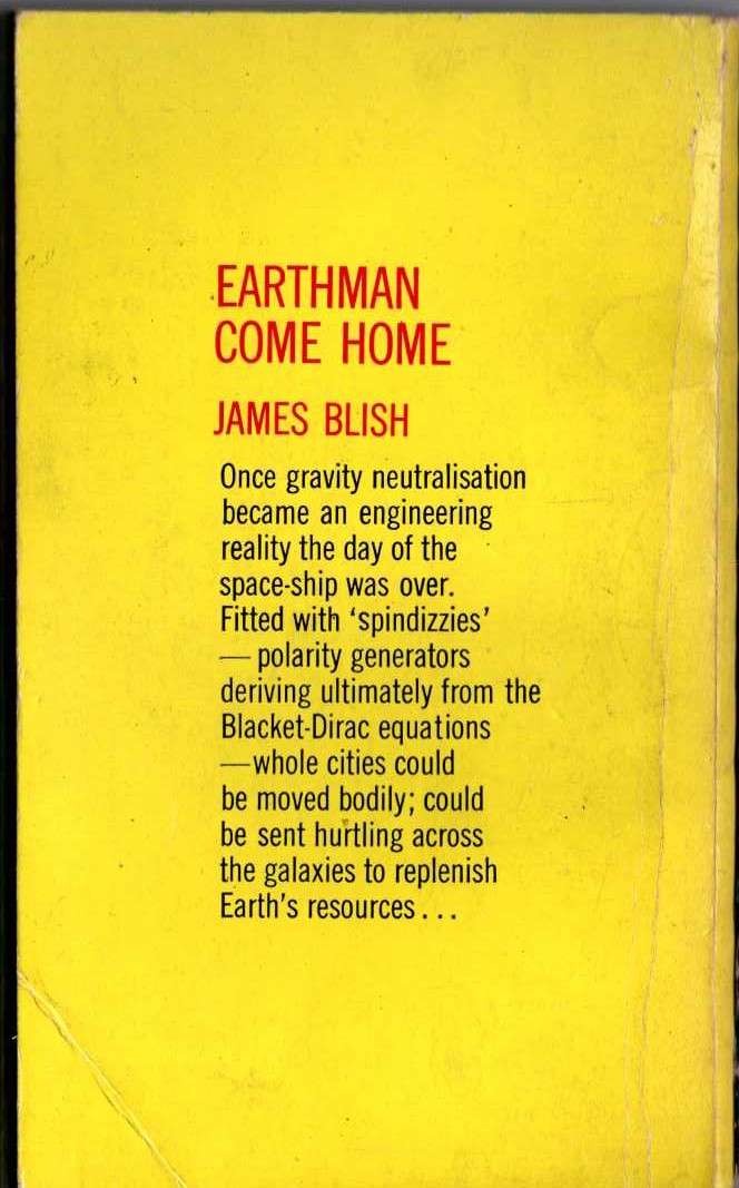 James Blish  EARTHMAN, COME HOME magnified rear book cover image