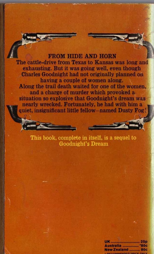 J.T. Edson  FROM HIDE AND HORN magnified rear book cover image