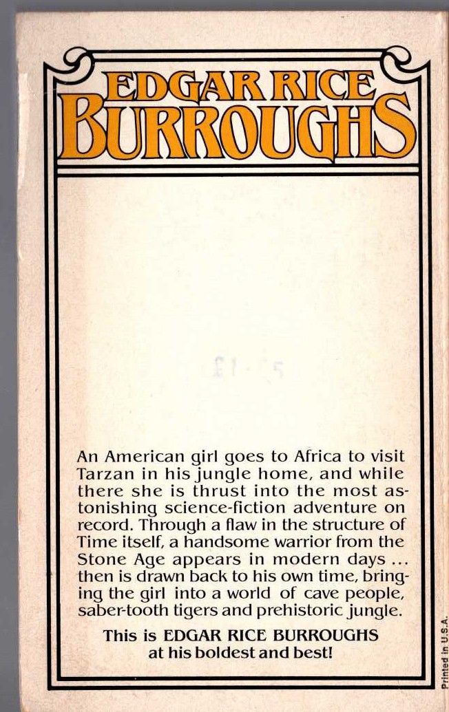 Edgar Rice Burroughs  THE ETERNAL SAVAGE magnified rear book cover image