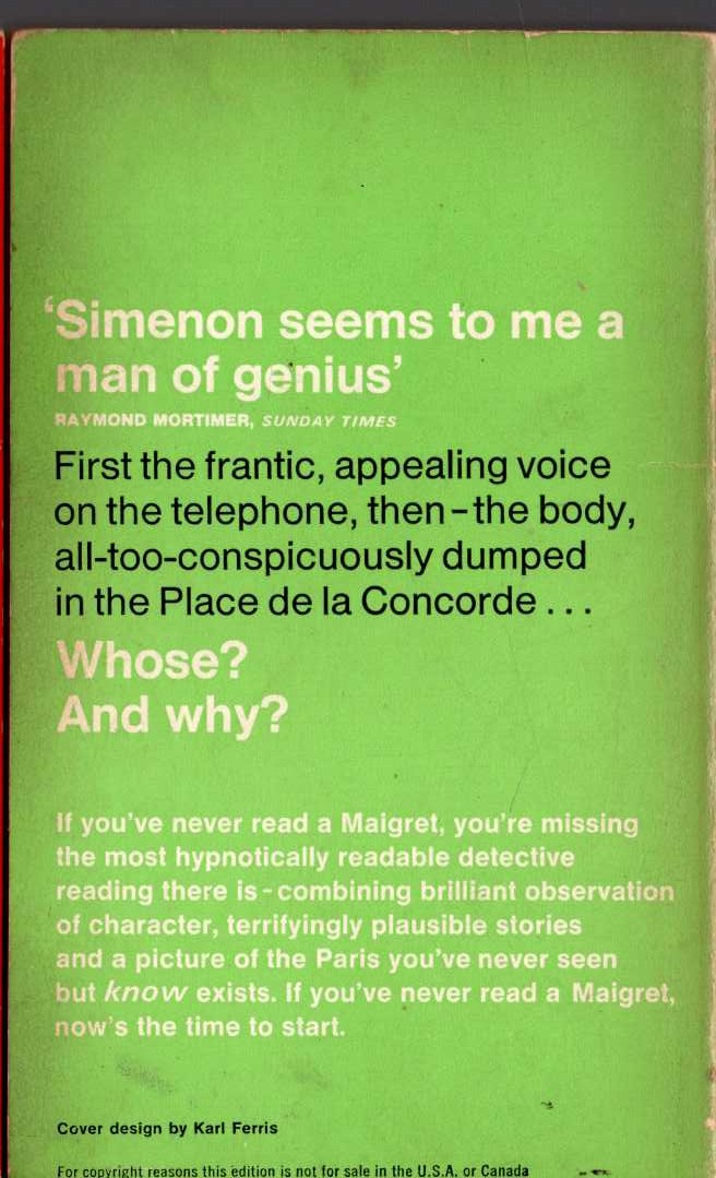 Georges Simenon  MAIGRET'S SPECIAL MURDER magnified rear book cover image