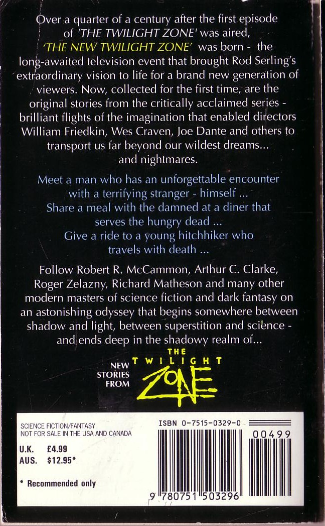Martin H. Greenberg (Edits) NEW STORIES FROM THE TWILIGHT ZONE magnified rear book cover image