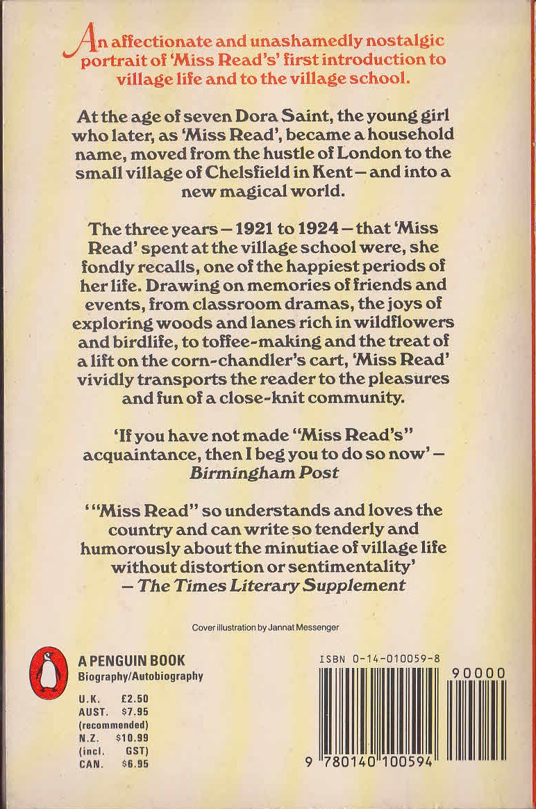 Miss Read  TIME REMEMBERED magnified rear book cover image