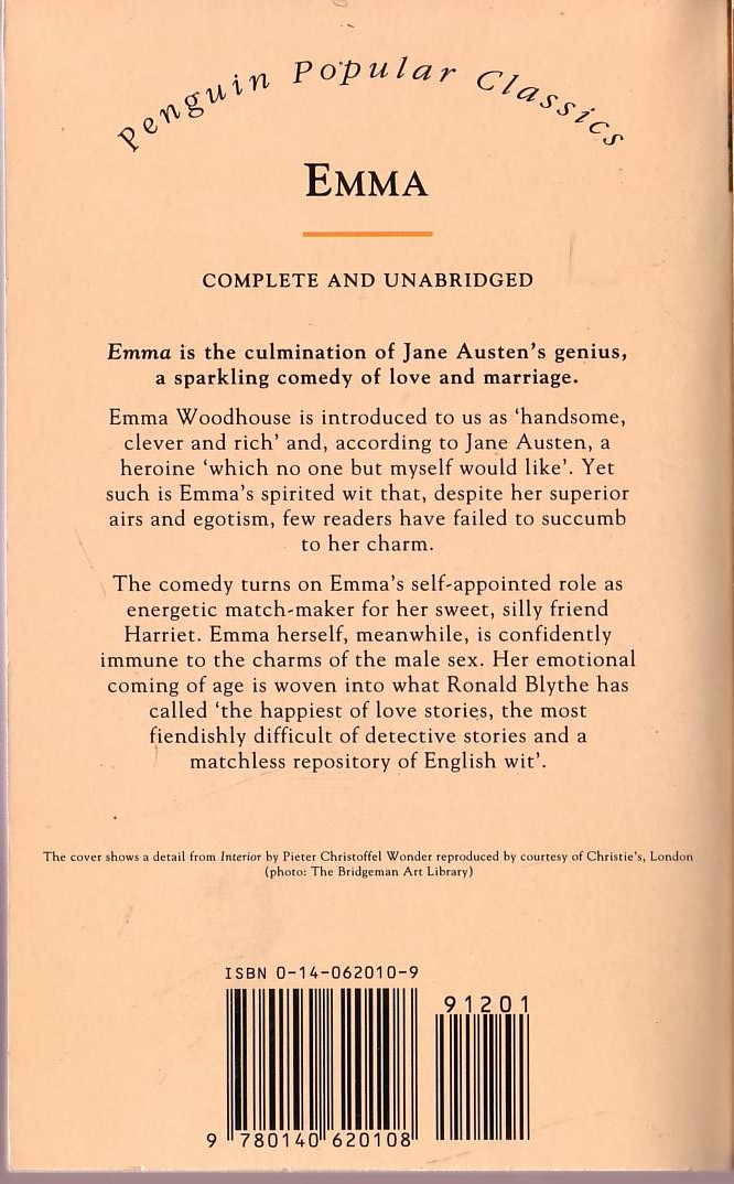 Jane Austen  EMMA magnified rear book cover image