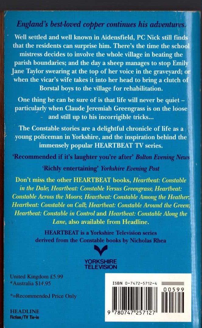 Nicholas Rhea  HEARTBEAT: CONSTABLE ABOUT THE PARISH (Nick Berry) magnified rear book cover image