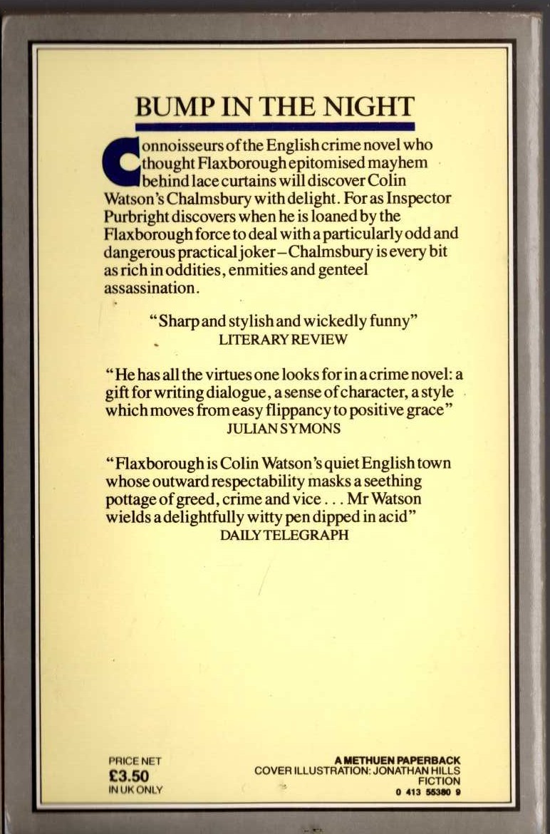 Colin Watson  BUMP IN THE NIGHT magnified rear book cover image