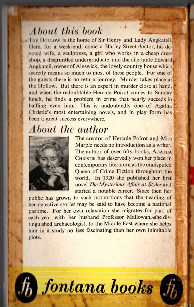 Agatha Christie  THE HOLLOW magnified rear book cover image