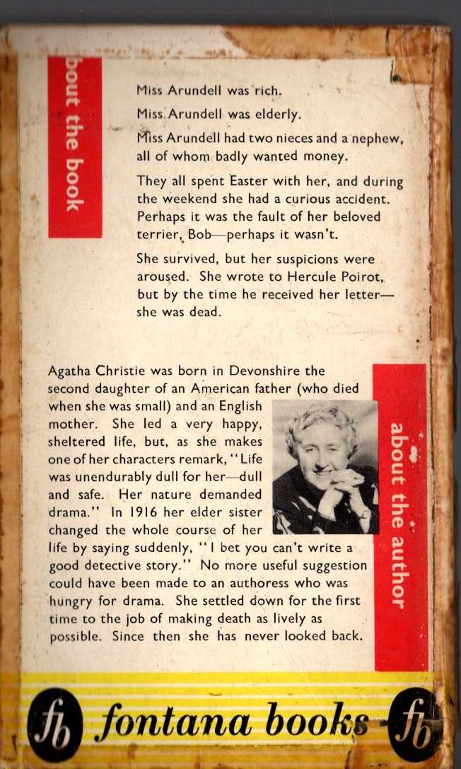 Agatha Christie  DUMB WITNESS magnified rear book cover image