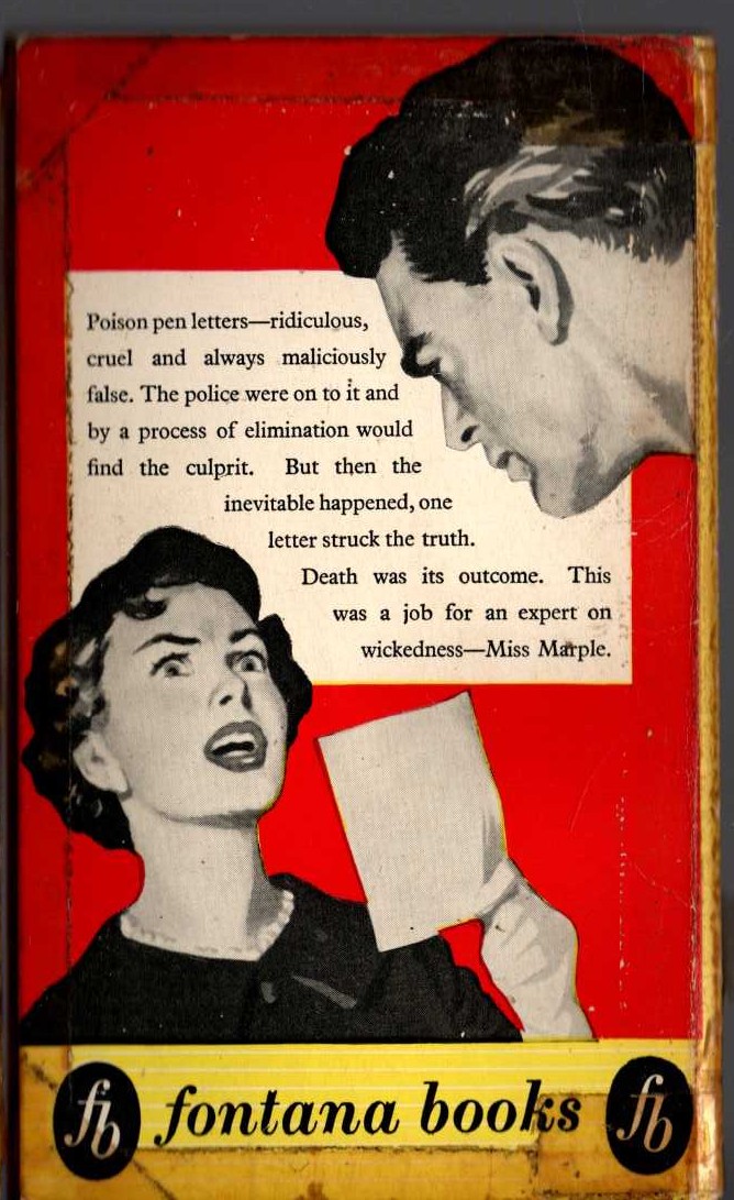 Agatha Christie  THE MOVING FINGER magnified rear book cover image