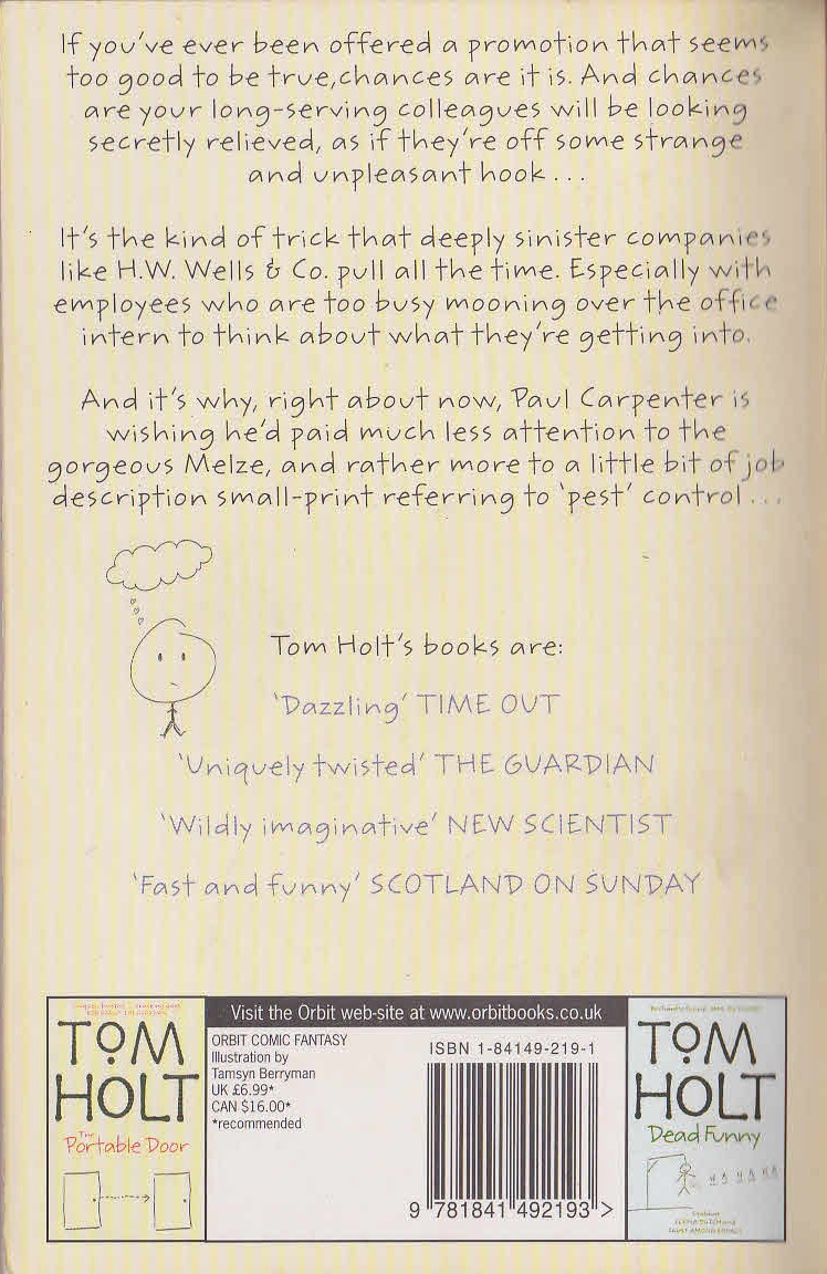 Tom Holt  IN YOUR DREAMS magnified rear book cover image