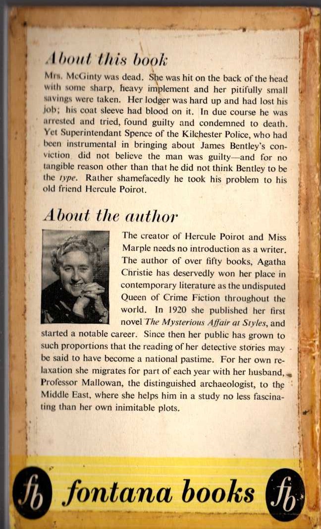 Agatha Christie  MRS. McGINTY'S DEAD magnified rear book cover image