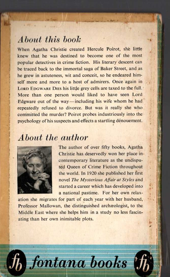 Agatha Christie  LORD EDGWARE DIES magnified rear book cover image