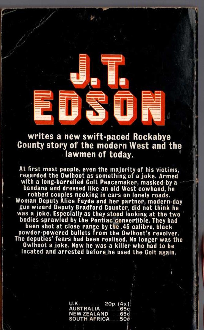 J.T. Edson  THE OWLHOOT magnified rear book cover image