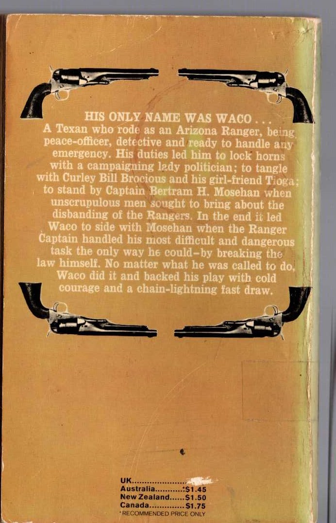 J.T. Edson  WACO RIDES IN magnified rear book cover image