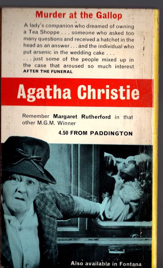 Agatha Christie  MURDER AT THE GALLOP [Film tie-in of AFTER THE FUNERAL] magnified rear book cover image