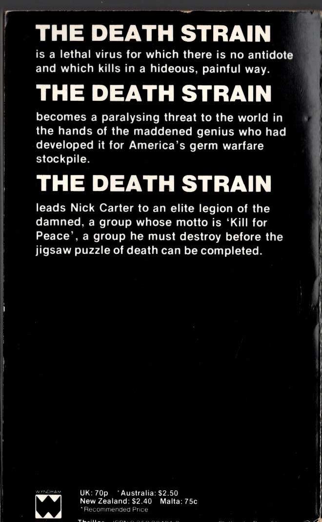 Nick Carter  THE DEATH STRAIN magnified rear book cover image