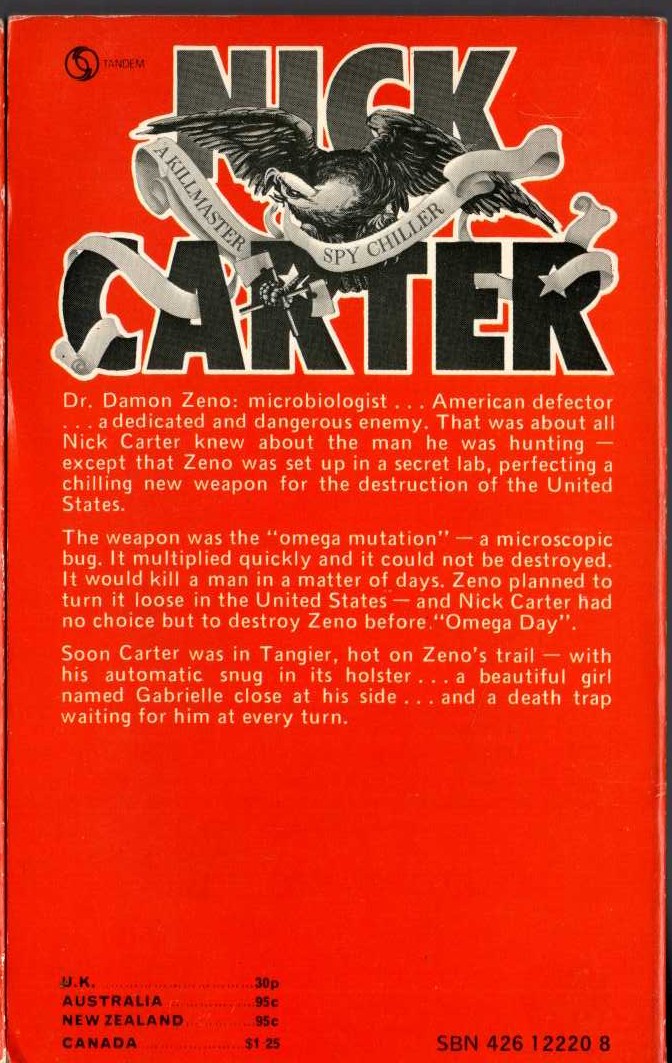 Nick Carter  THE OMEGA TERROR magnified rear book cover image