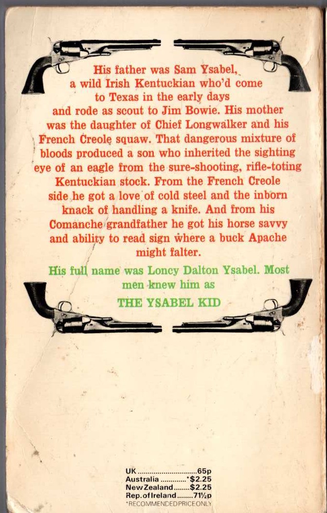 J.T. Edson  THE YSABEL KID magnified rear book cover image