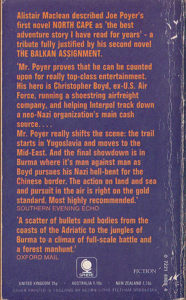 Joe Poyer  THE BALKAN ASSIGNMENT magnified rear book cover image