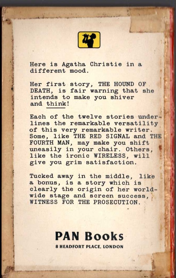 Agatha Christie  THE HOUND OF DEATH magnified rear book cover image