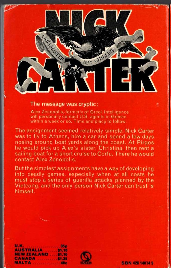 Nick Carter  THE LIQUIDATOR magnified rear book cover image