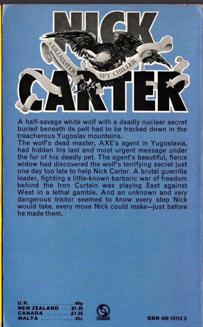 Nick Carter  HOUR OF THE WOLF magnified rear book cover image